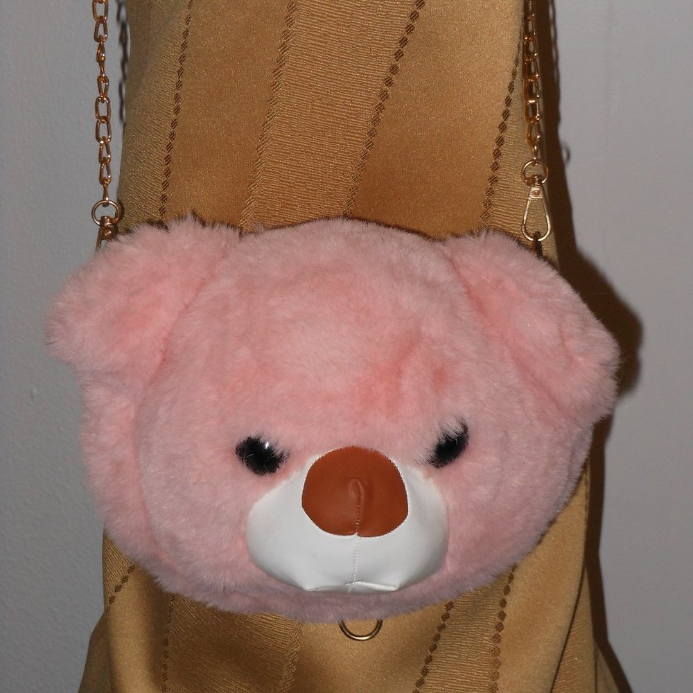 Women Bear Head Animal Cartoon Messenger Bags Faux Fur Handbag Shoulder Bag
